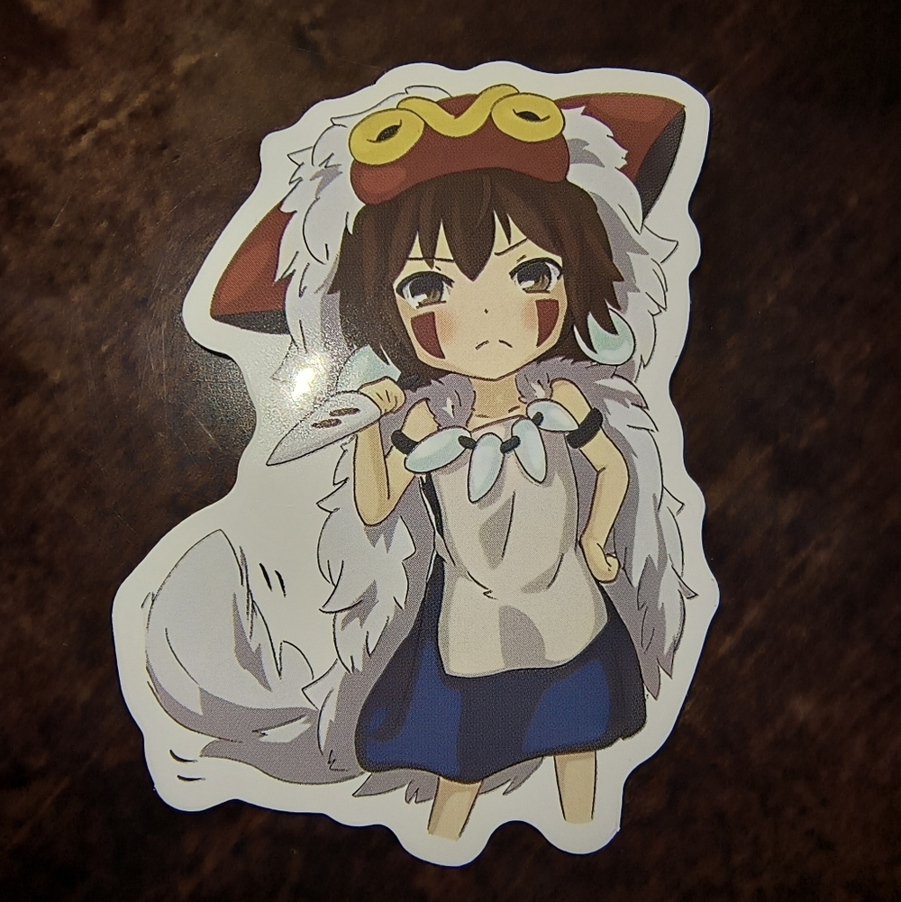 Princess Mononoke Chibi Sticker - White, Red, Blue